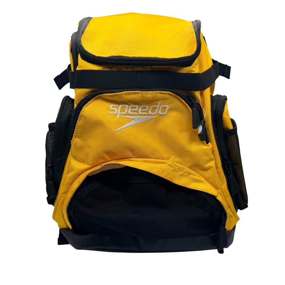 Speedo Teamster 35L Swim Backpack Swim Gear Bag Yellow Black Multi Pocket